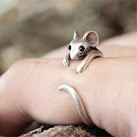 Cute Rat Ring - Silver Plated Adjustable Cuff Ring - Lovely Teen Girls Gift
