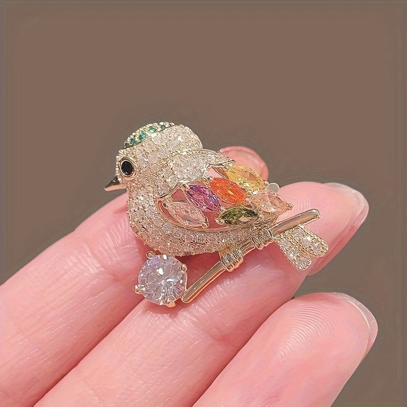 Iced Out Shiny Rhinestone Bird Brooch Pin - Personality Animal Theme Corsage