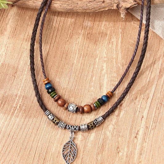 Women's PU Leaf Wooden Bead Necklace - Party Ornament Jewelry Gift