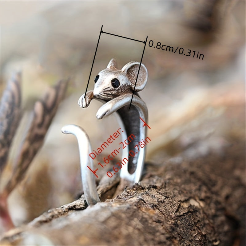 Cute Rat Ring - Silver Plated Adjustable Cuff Ring - Lovely Teen Girls Gift