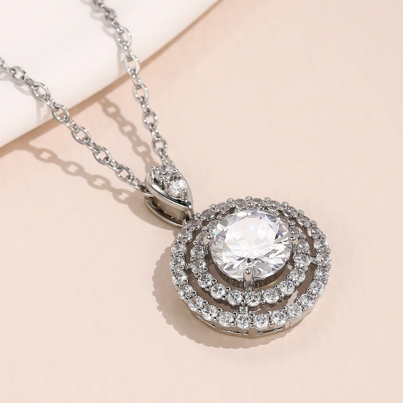 Delicate Moissanite Solitaire Necklace - 925 Silver Plated Bridal Clavicle Necklace