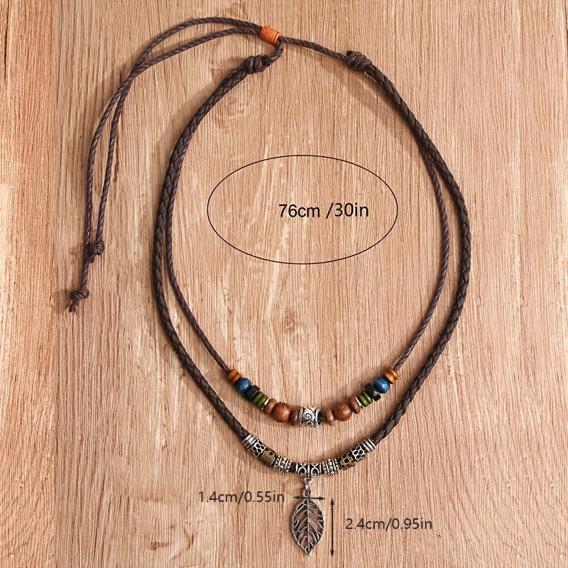 Women's PU Leaf Wooden Bead Necklace - Party Ornament Jewelry Gift